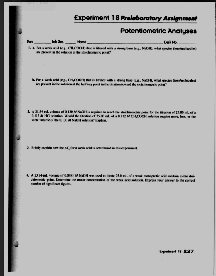 experiment 18 potentiometric analysis pre lab answers