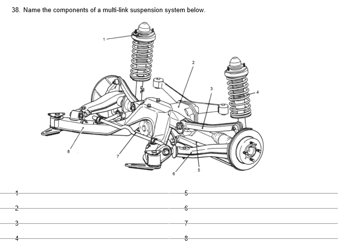 Solved 38. Name the components of a multilink suspension
