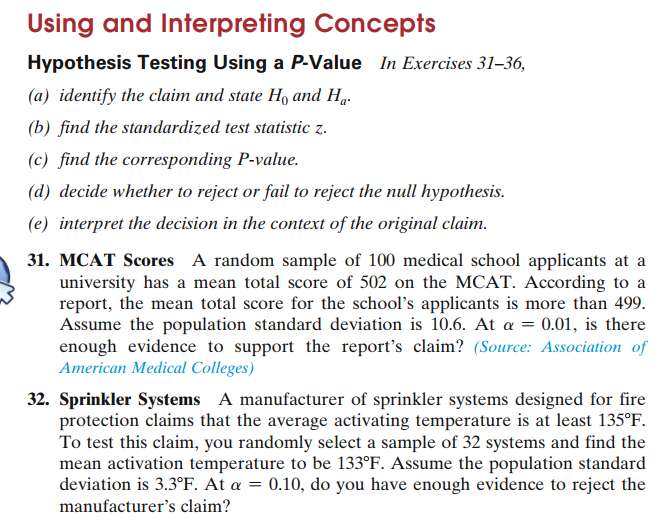 Solved Using and Interpreting Concepts Hypothesis Testing | Chegg.com