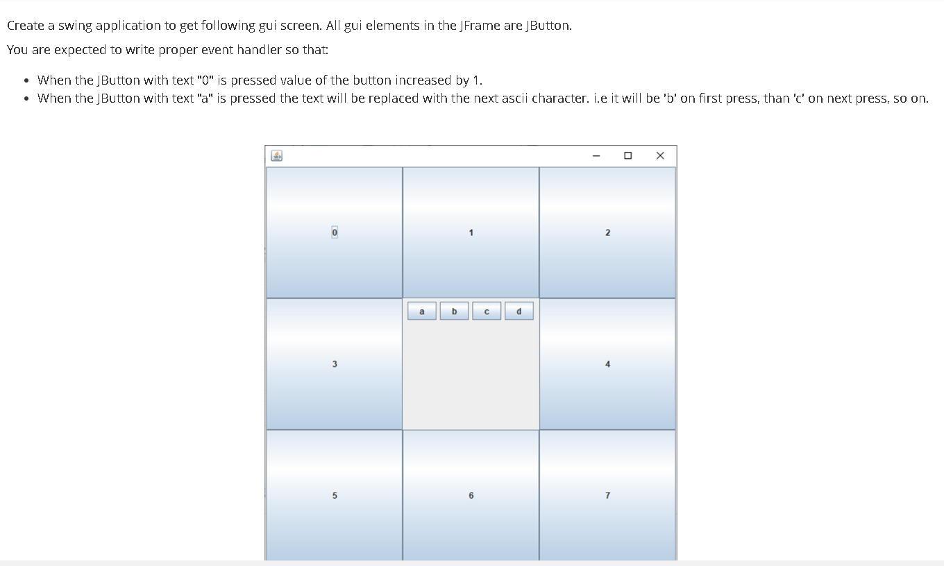 Solved Create a swing application to get following gui | Chegg.com