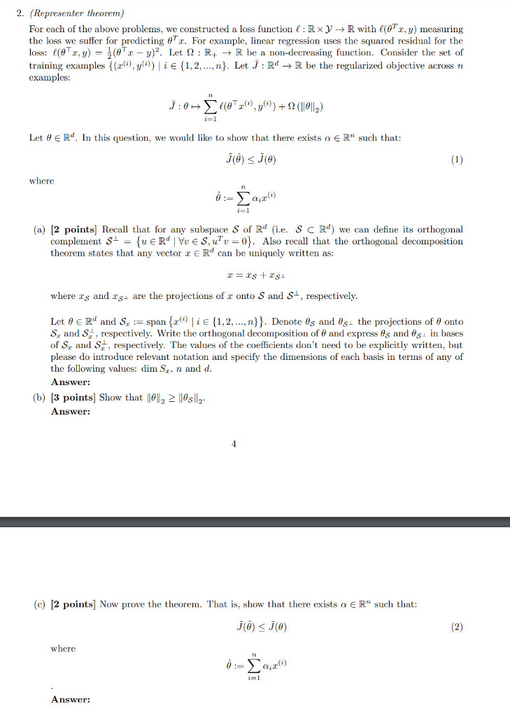 Solved (Representer theorem) For each of the above problems, | Chegg.com