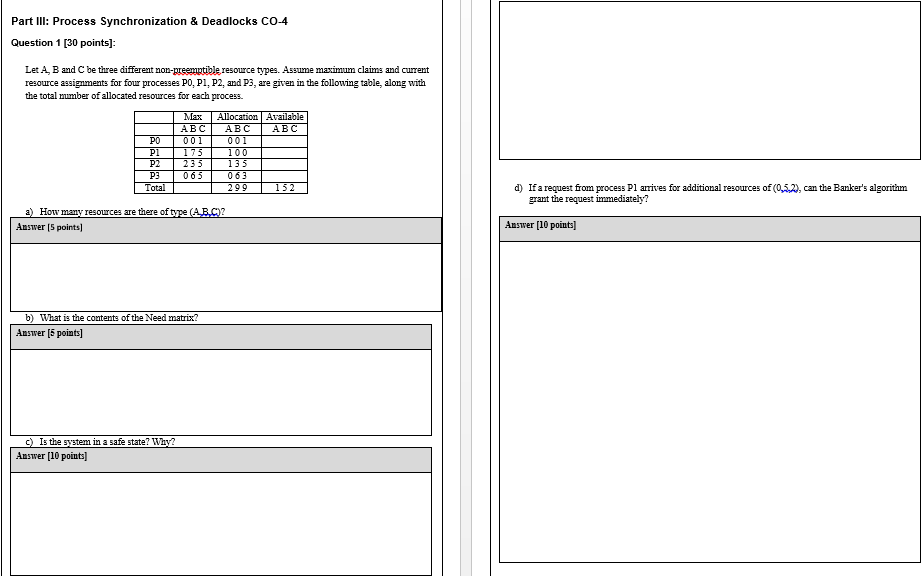 Solved Part III: Process Synchronization & | Chegg.com