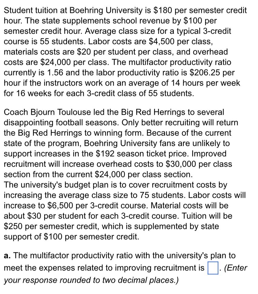 Student Tuition At Boehring University Is $180 Per | Chegg.com