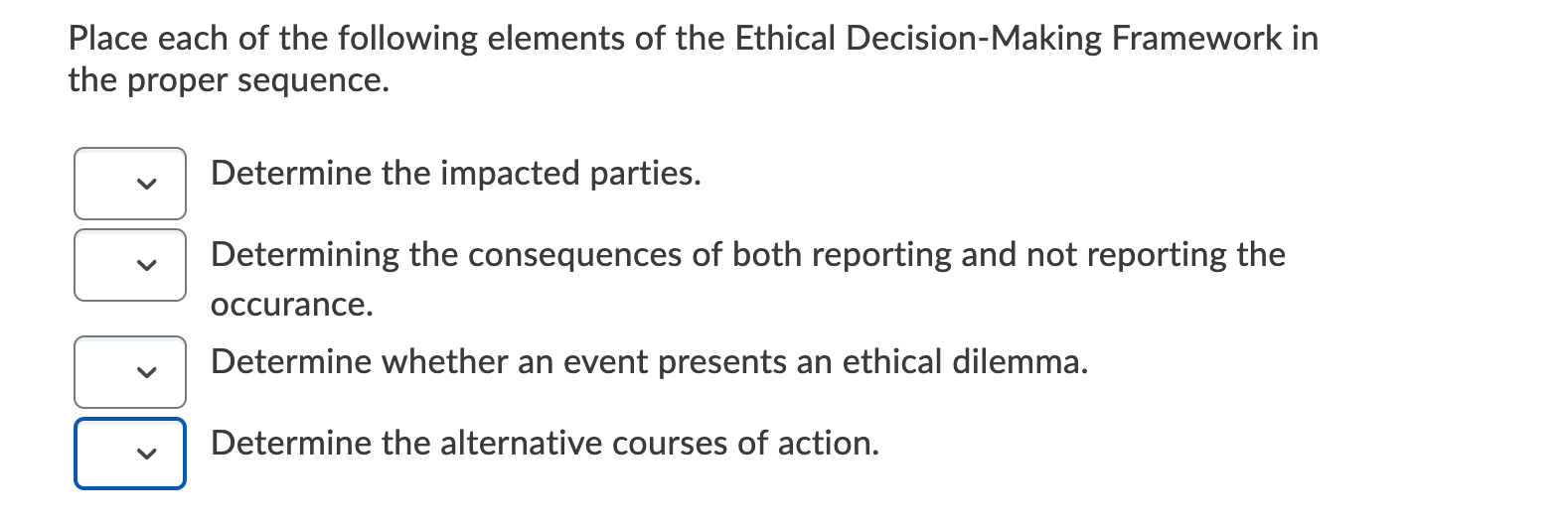 Solved Place each of the following elements of the Ethical | Chegg.com