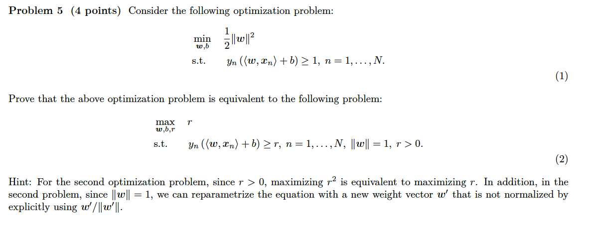 Solved Problem 5 (4 points) Consider the following | Chegg.com