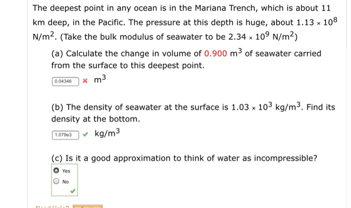 Solved The deepest point in any ocean is in the Mariana | Chegg.com
