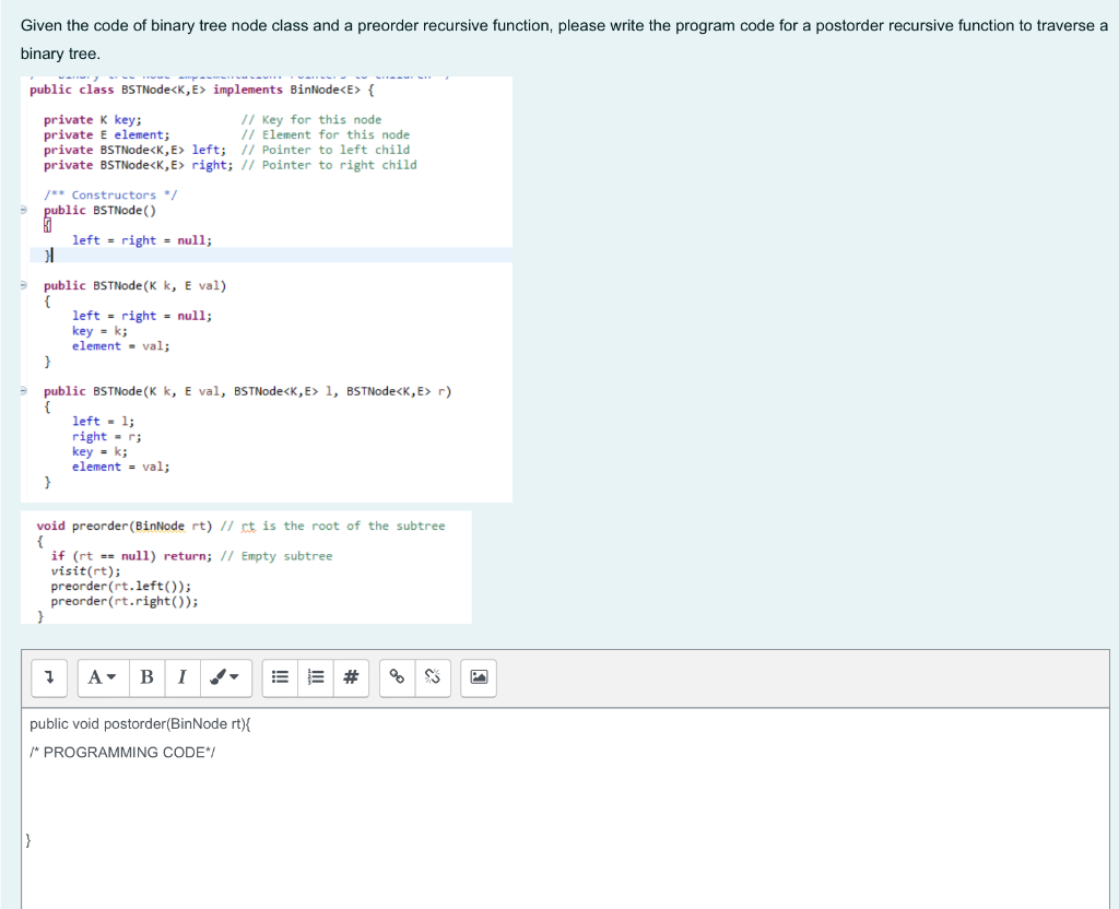 Solved Given the code of binary tree node class and a | Chegg.com