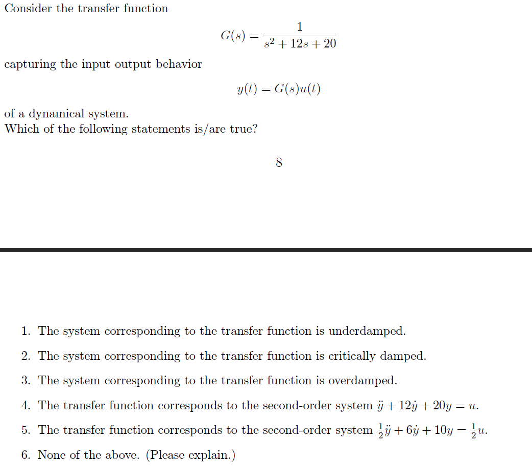 Solved Consider the transfer function G(s)=s2+12s+201 | Chegg.com