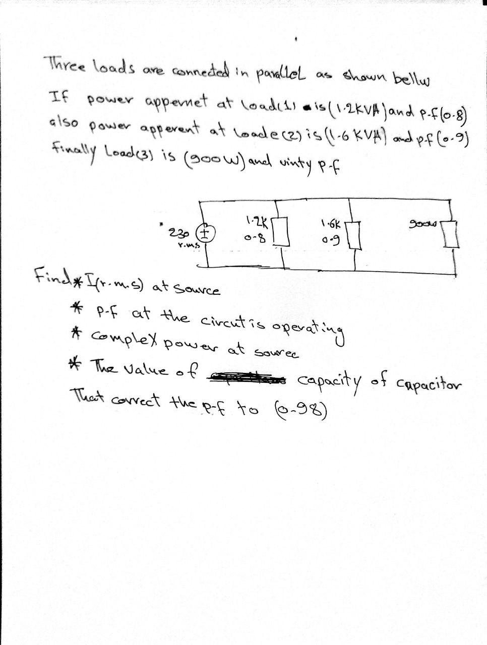 Solved Three Loads Are Connected In Parallel As Shown Bellw | Chegg.com