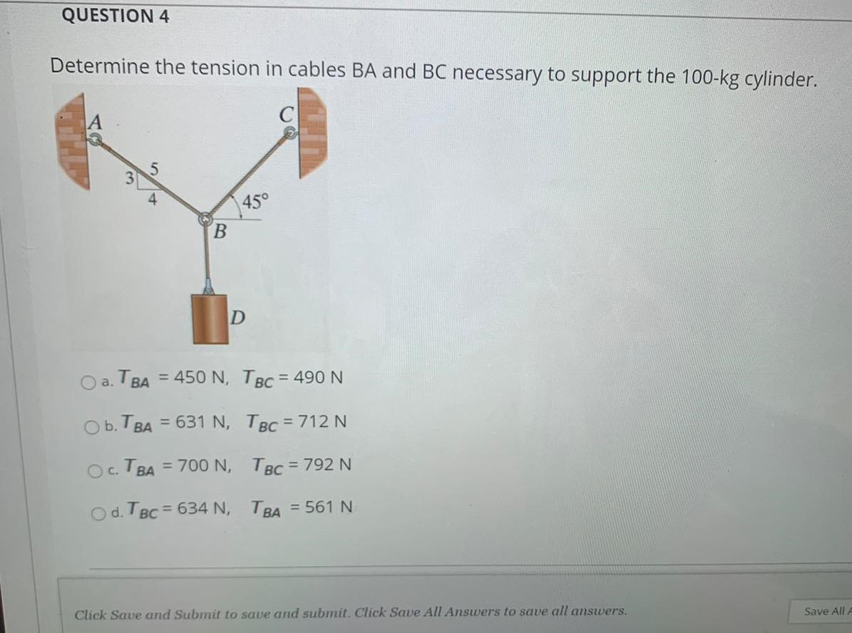 Solved QUESTION 4 Determine The Tension In Cables BA And BC | Chegg.com