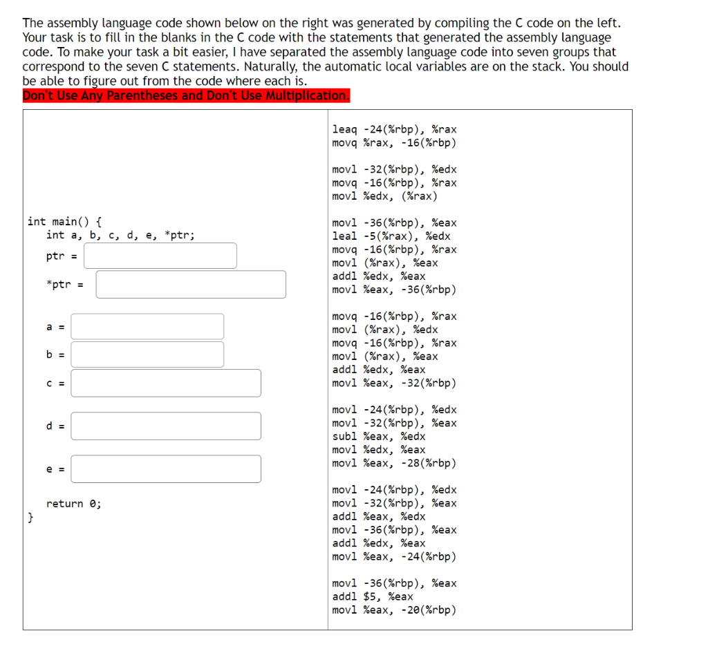 The assembly language code shown below on the right | Chegg.com