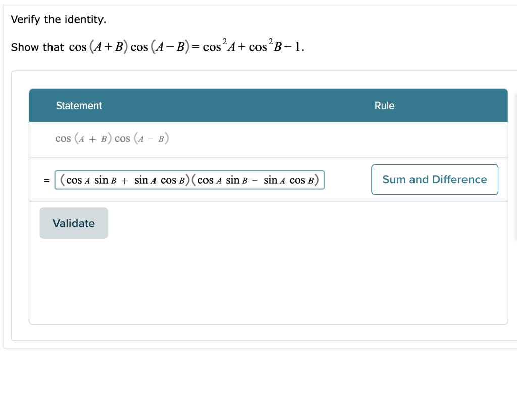 Solved Verify The Identity. Show That Cos (A+B) Cos (A - B)= | Chegg.com