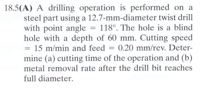 Solved 18.5(A) A drilling operation is performed on a steel | Chegg.com