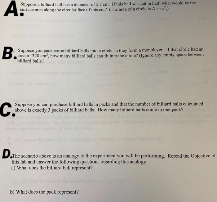 Solved Suppose a billiard ball has a diameter of 5.7 cm. If