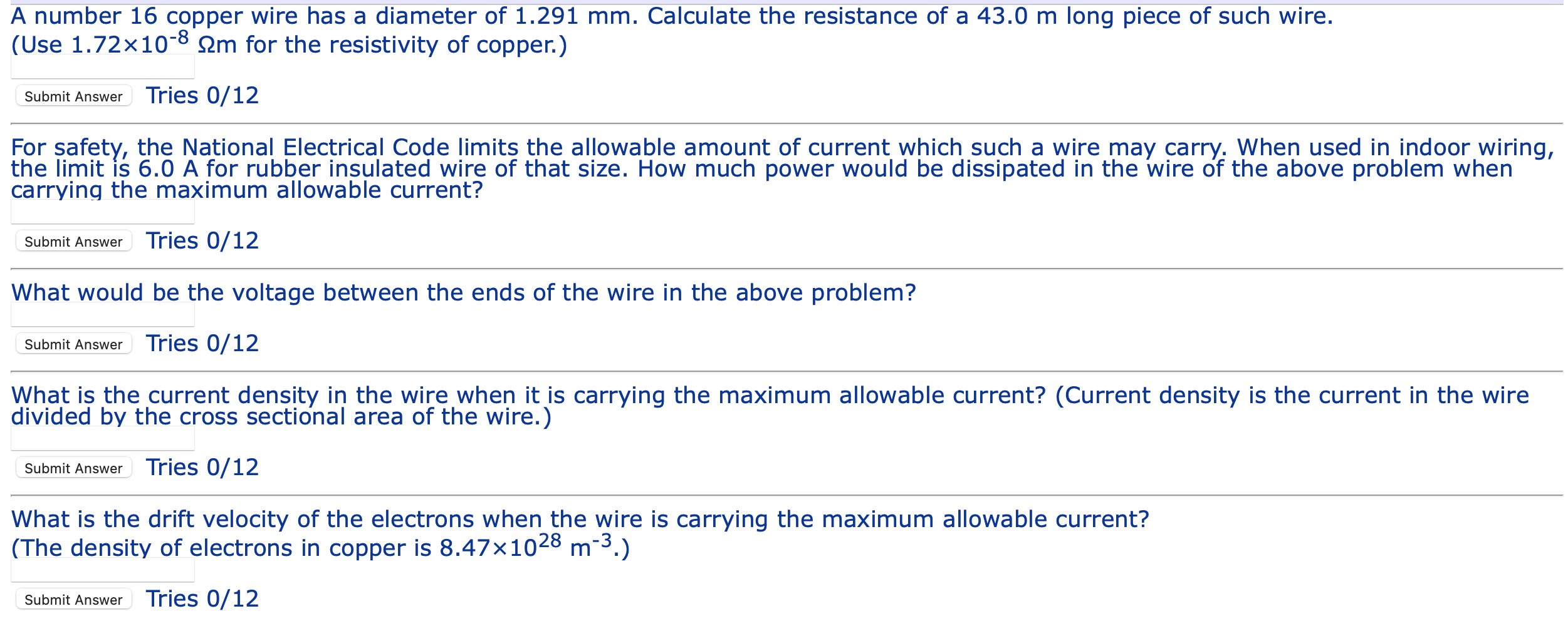 Solved A number 16 copper wire has a diameter of 1.291 mm.