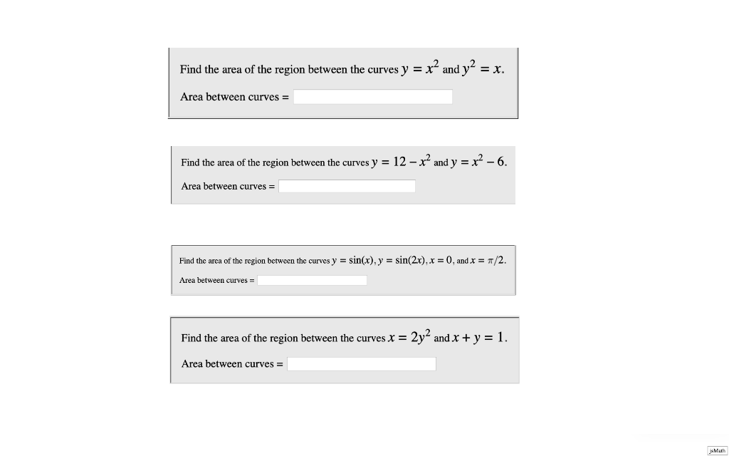 Solved Find the area of the region between the curves y = | Chegg.com