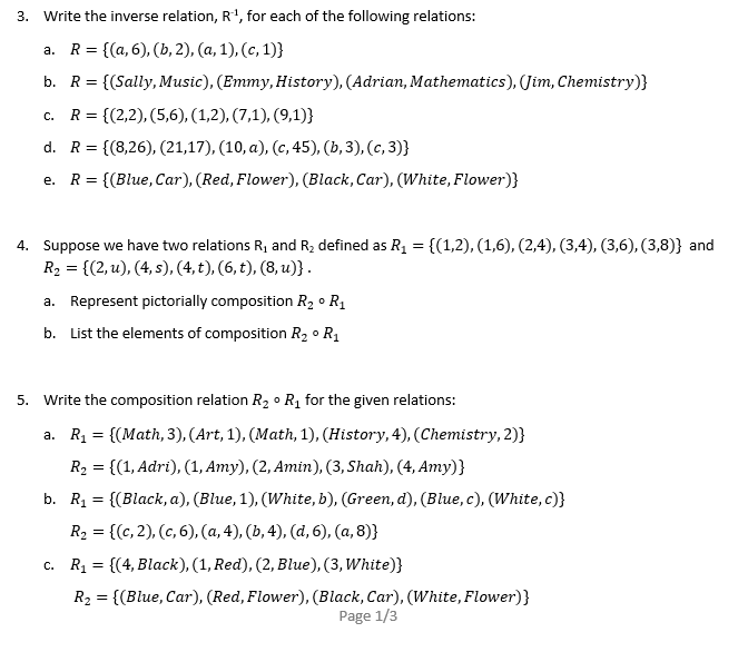 Solved 3. Write the inverse relation, R4, for each of the | Chegg.com