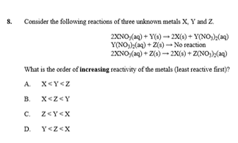Solved Consider the following reactions of three unknown | Chegg.com
