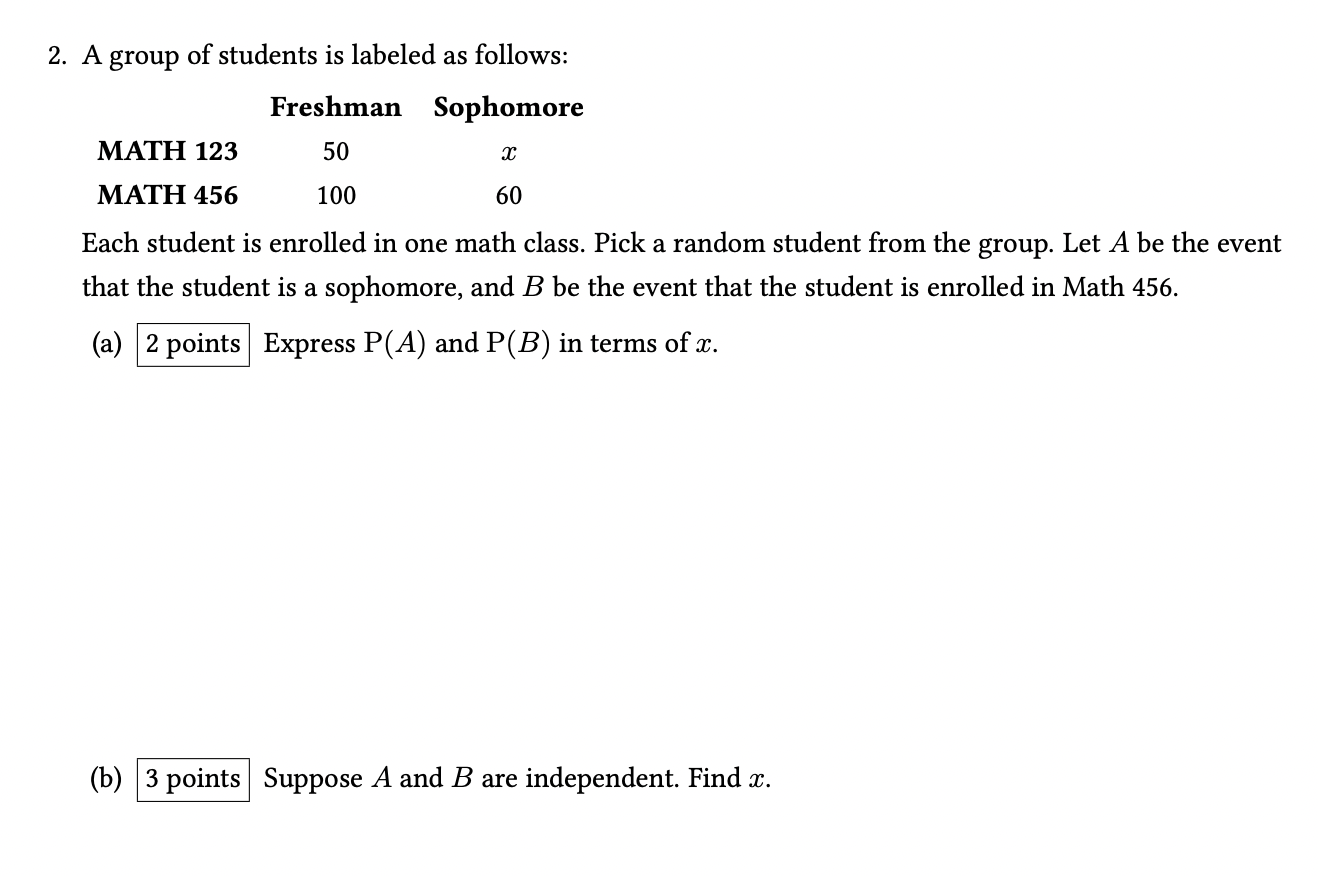 Solved 2. A group of students is labeled as follows: | Chegg.com