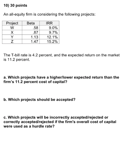 Solved 10) 30 Points An All-equity Firm Is Considering The | Chegg.com