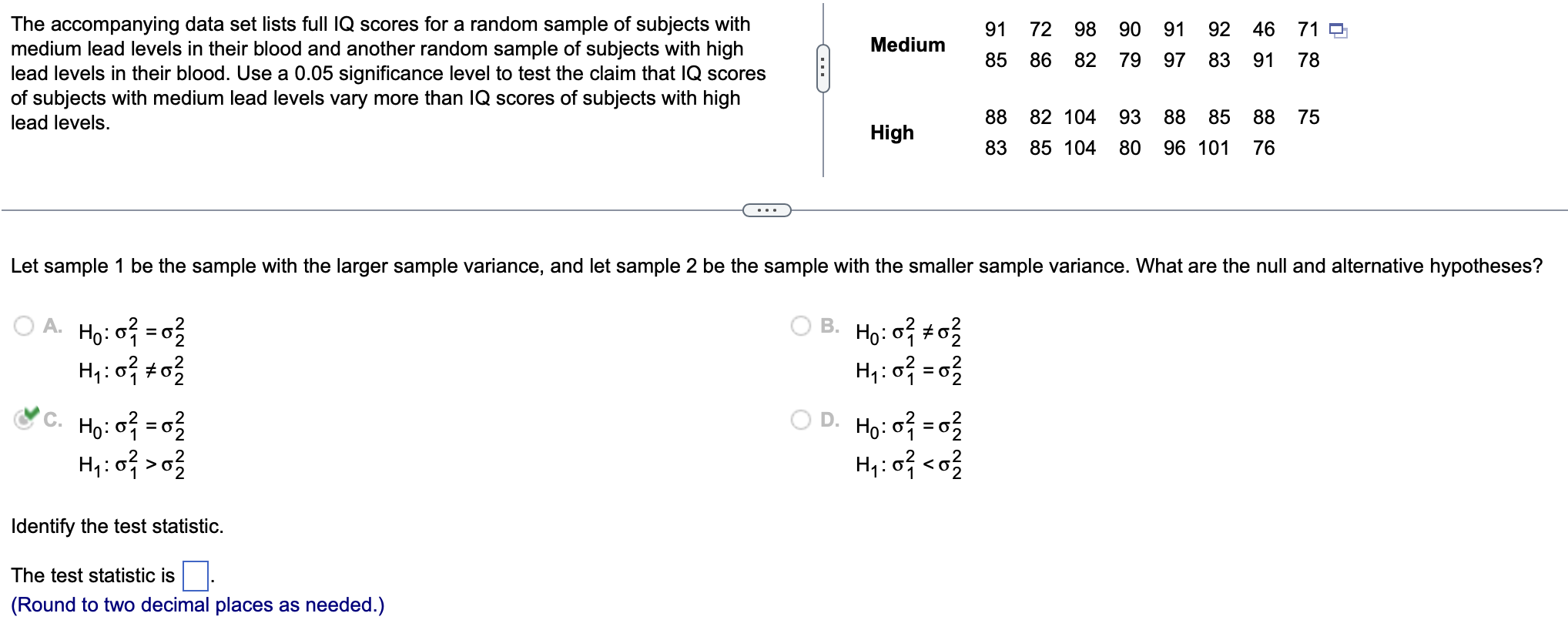 Solved The accompanying data set lists full IQ scores for a | Chegg.com