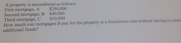 Solved A Property Is Encumbered As Follows: First Mortgage, | Chegg.com