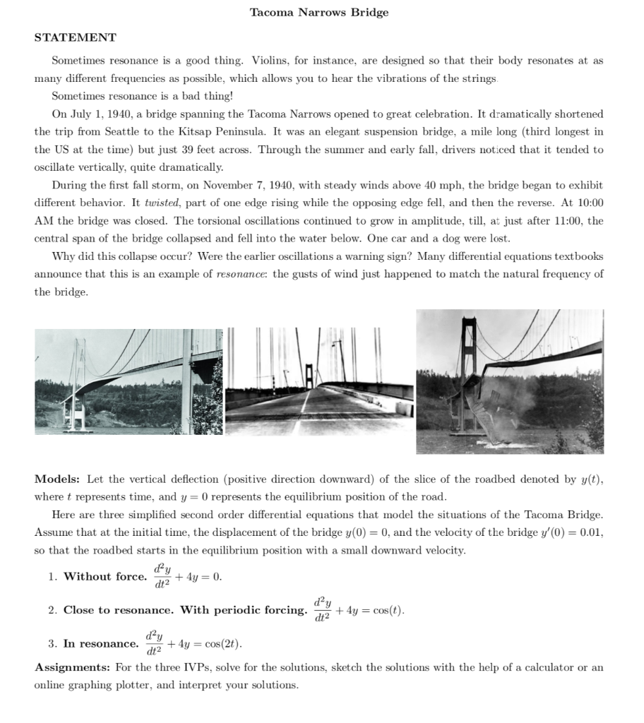 Solved Narrows Bridge STATEMENT Sometimes resonance