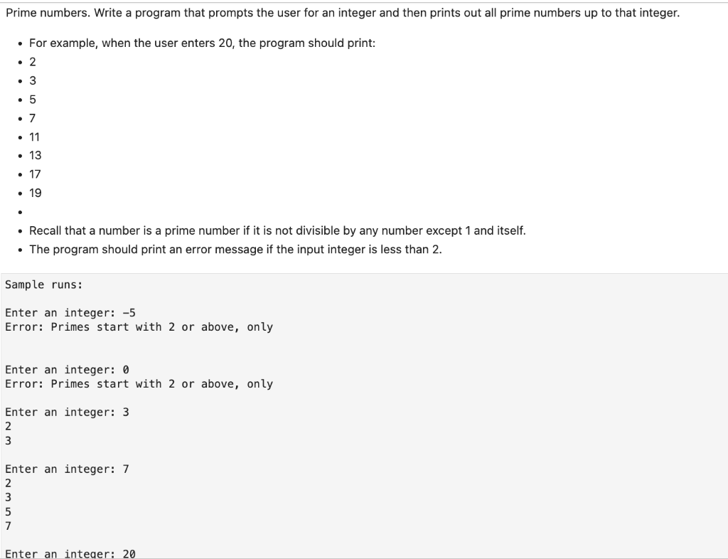 Solved Prime numbers. Write a program that prompts the user | Chegg.com