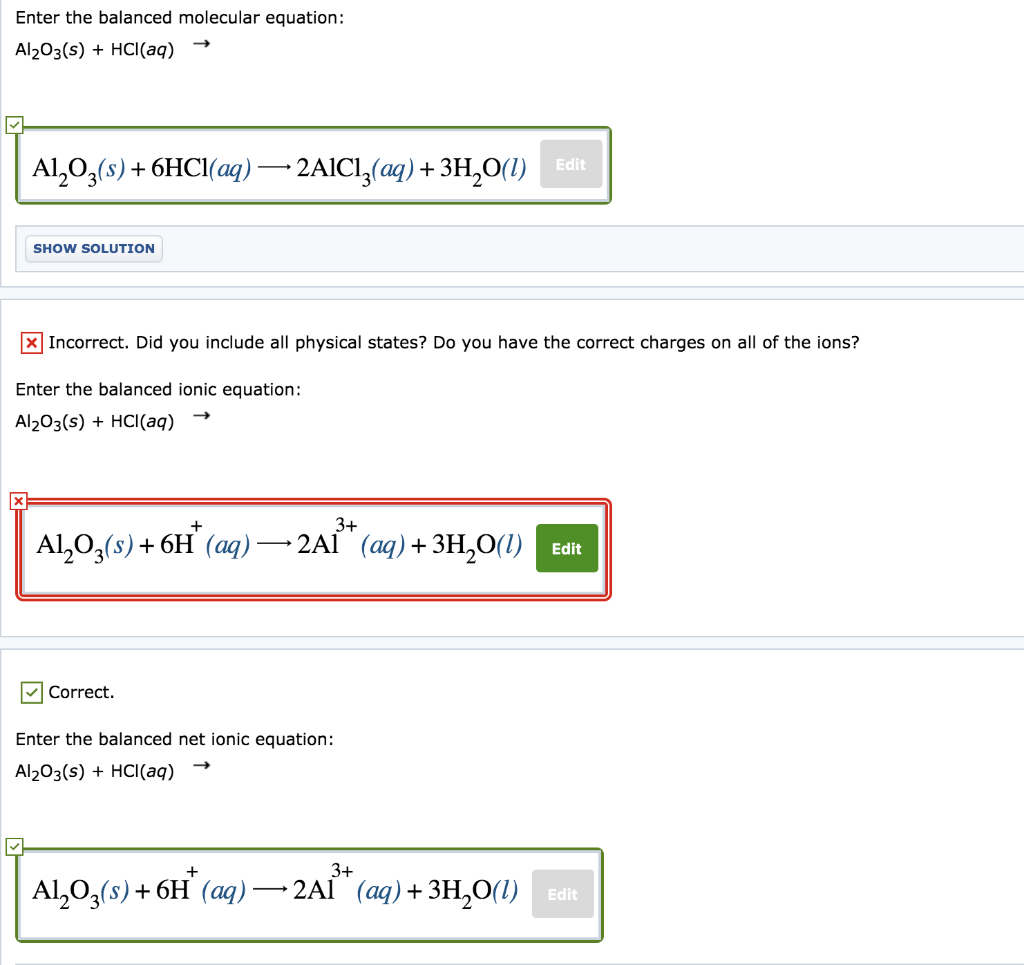 Solved Enter the balanced molecular equation: Al2O3(s) + | Chegg.com
