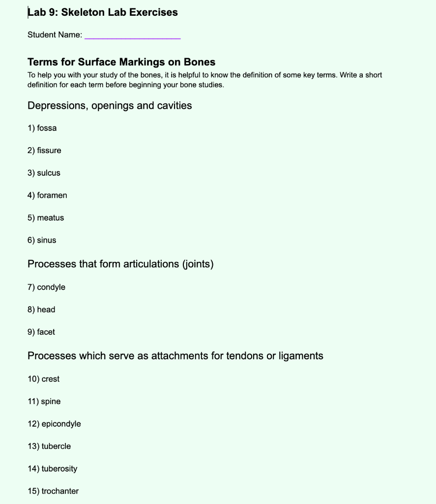 Solved Lab 9: Skeleton Lab Exercises Student Name: Terms for | Chegg.com