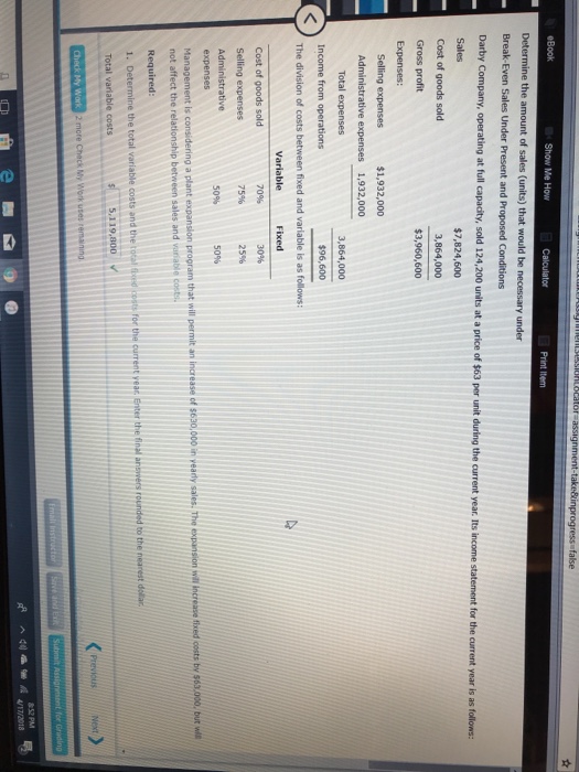 Solved Break Even Sales Under Present And Proposed Chegg