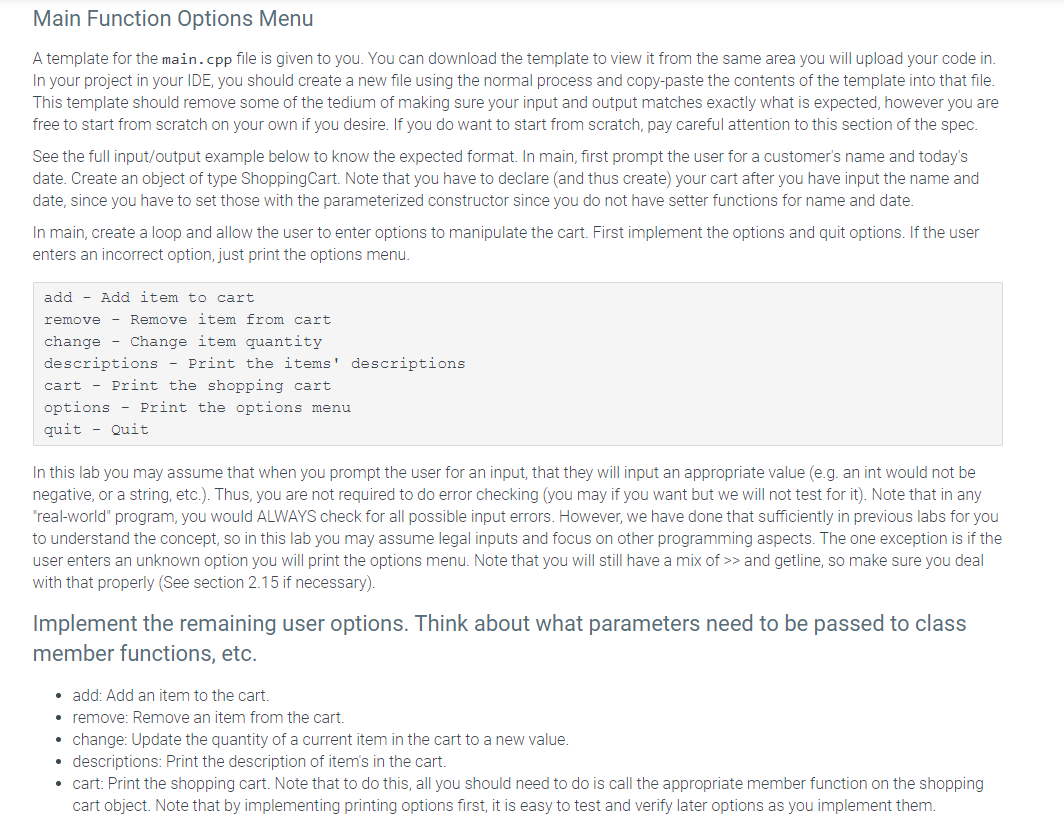 This is in C++. Here is an incomplete main.cpp file | Chegg.com