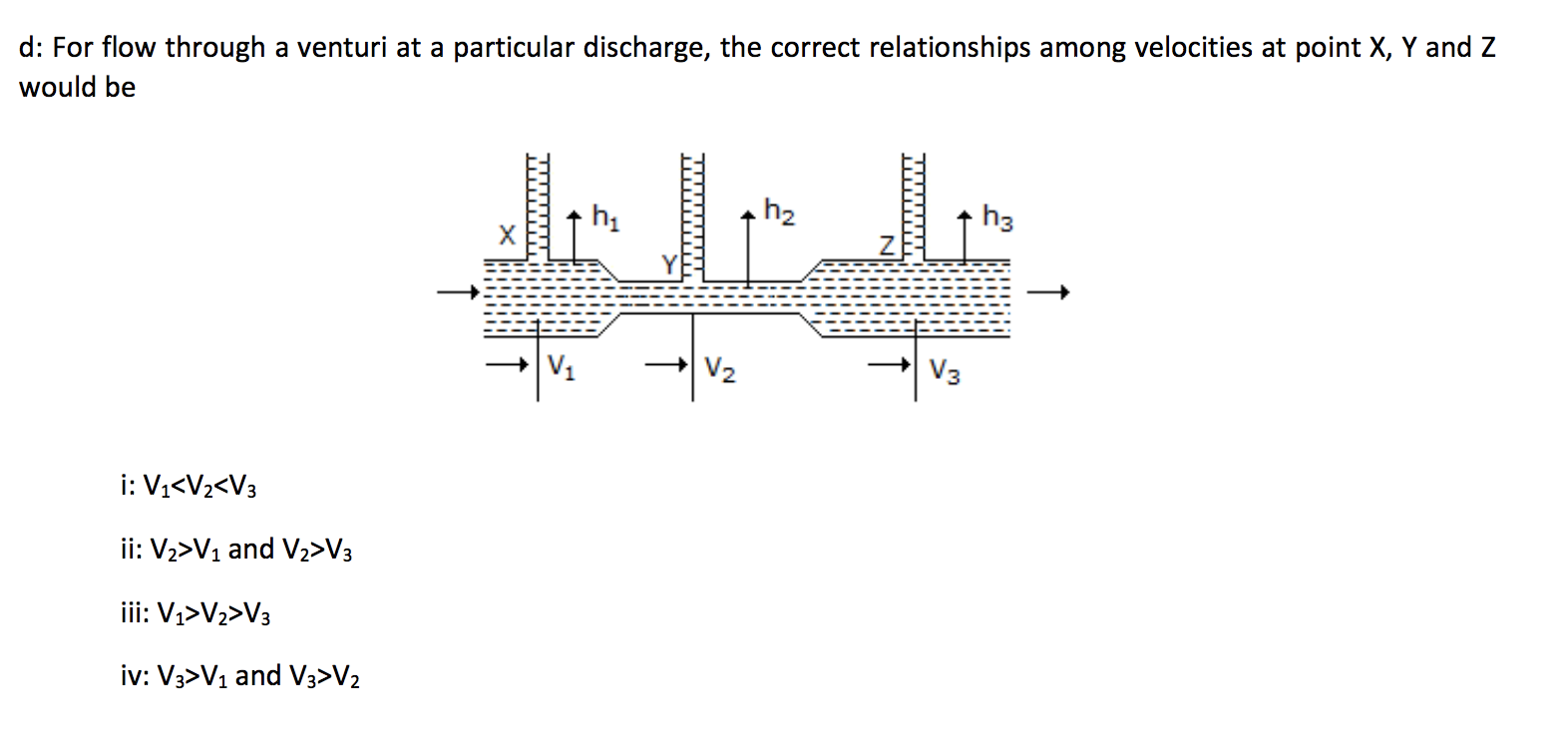 Solved d: For flow through a venturi at a particular | Chegg.com