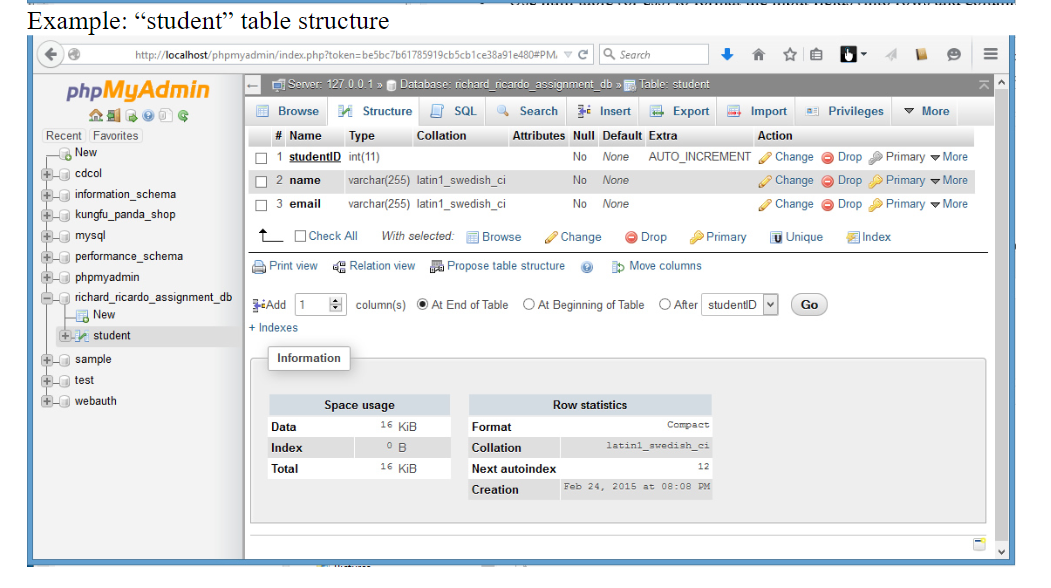 Solved Example: "student" table structure Edit | Chegg.com