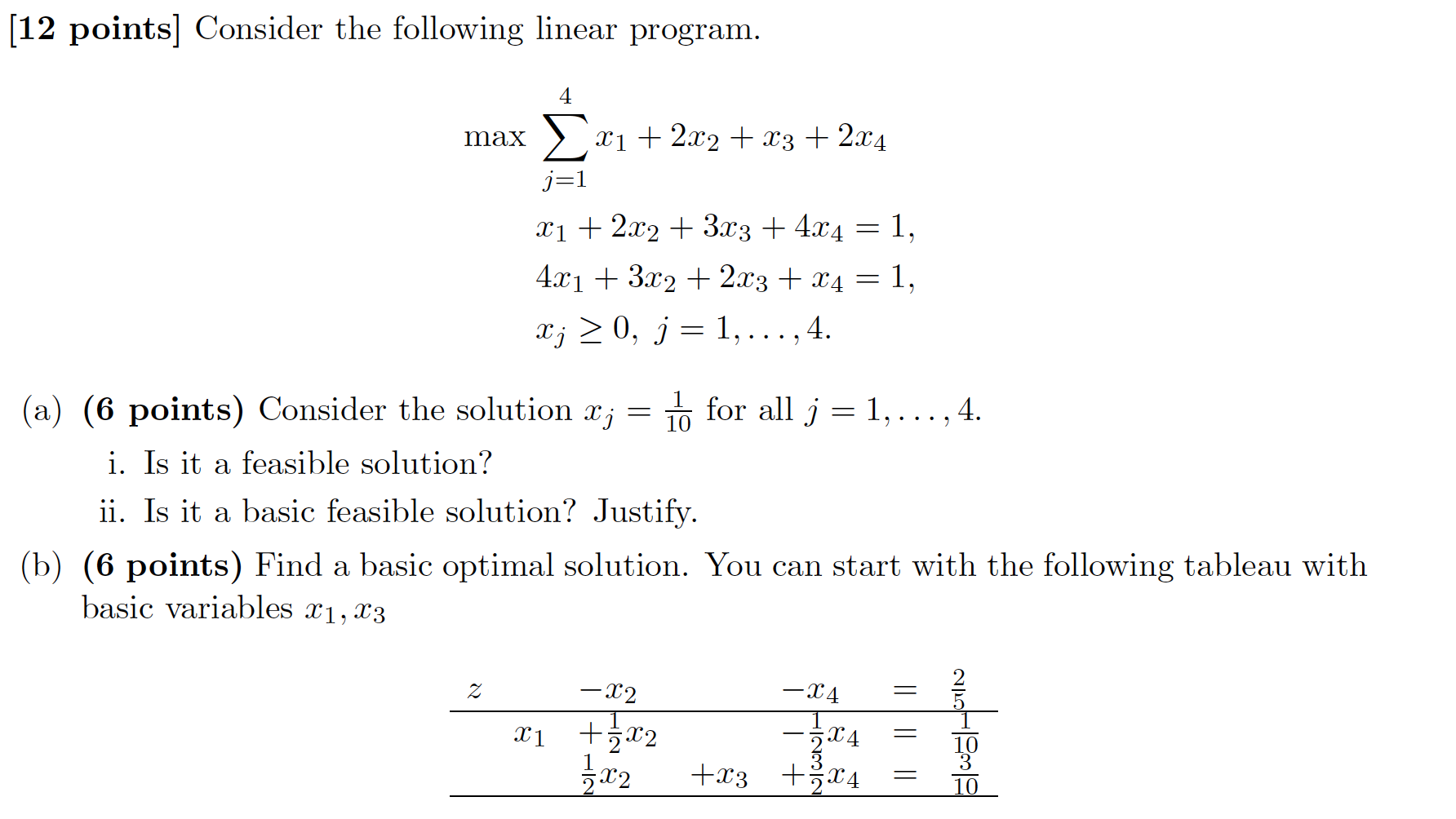 Solved (12 points] Consider the following linear program. 4 | Chegg.com