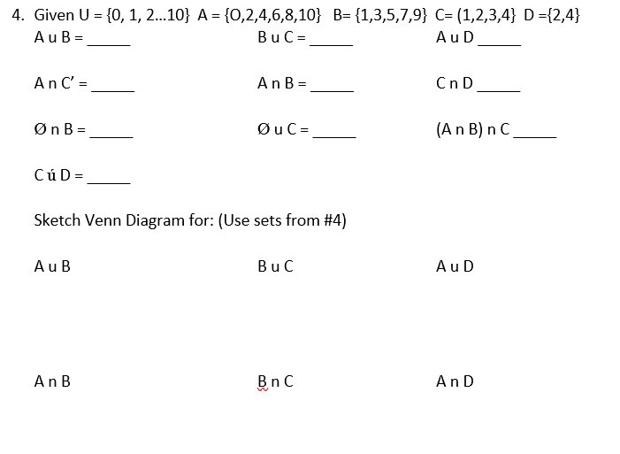 Solved 4 Given U 0 1 2 10 A 0 2 4 6 8 10 B Chegg Com
