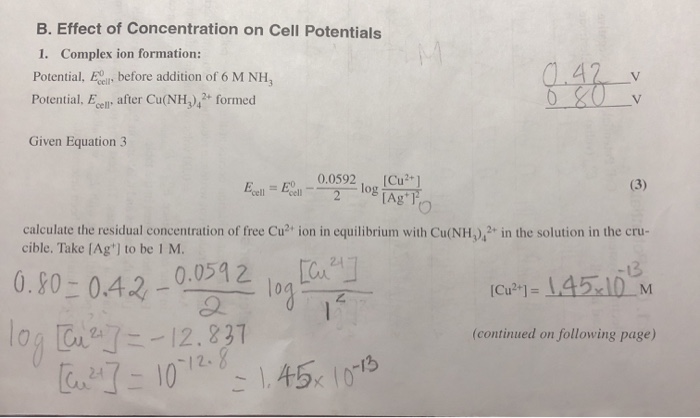 Solved B. Effect Of Concentration On Cell Potentials 1. | Chegg.com