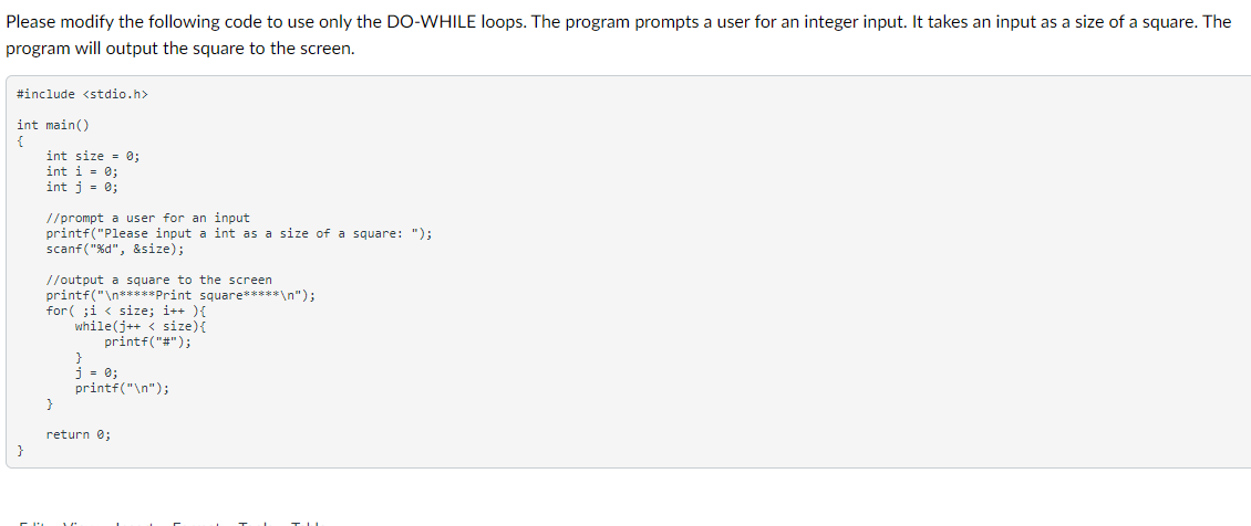 Solved Please modify the following code to use only the | Chegg.com