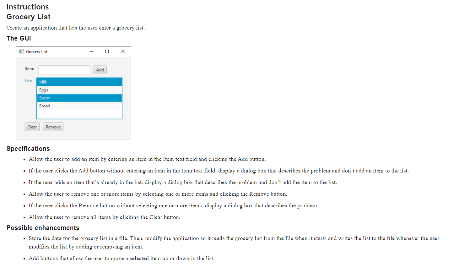 Solved Instructions Grocery List Create an application that | Chegg.com