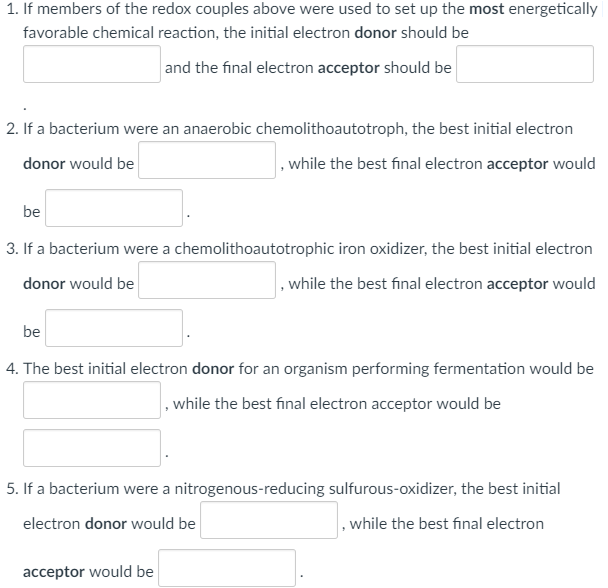 Solved Use the information from the redox couples below to | Chegg.com