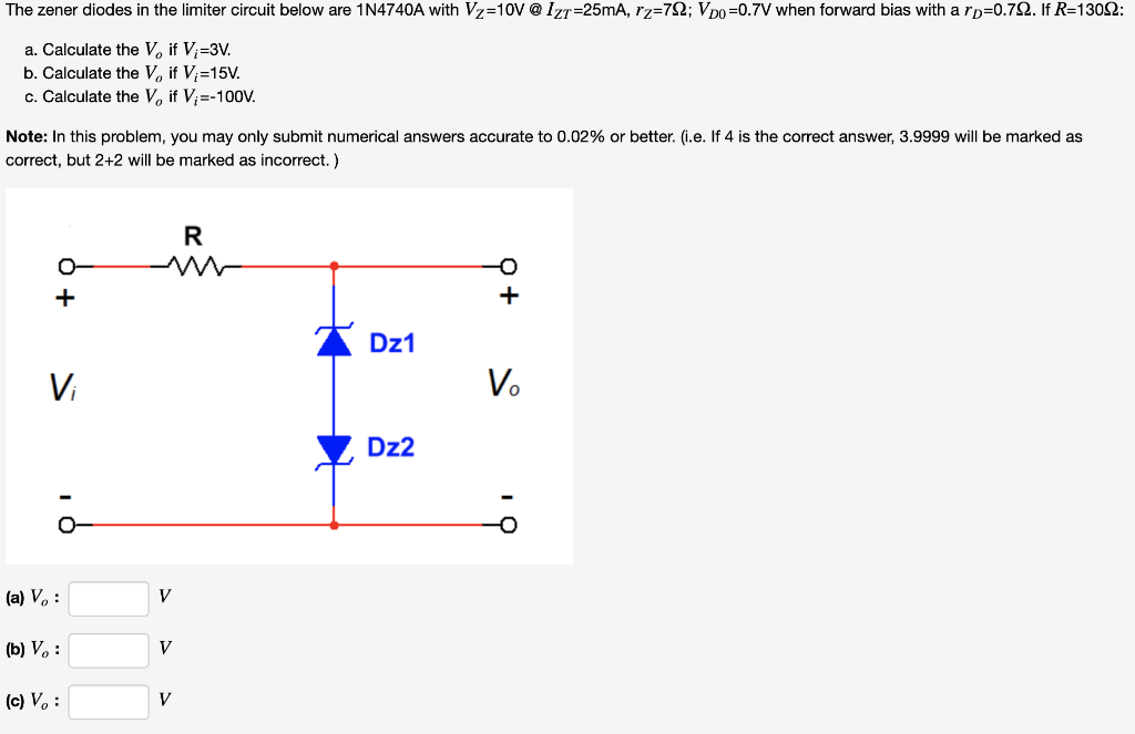 Solved The Zener Diodes In The Limiter Circuit Below Are Chegg Com