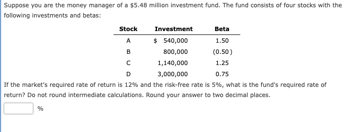 Solved Beta B Suppose you are the money manager of a $5.48 | Chegg.com