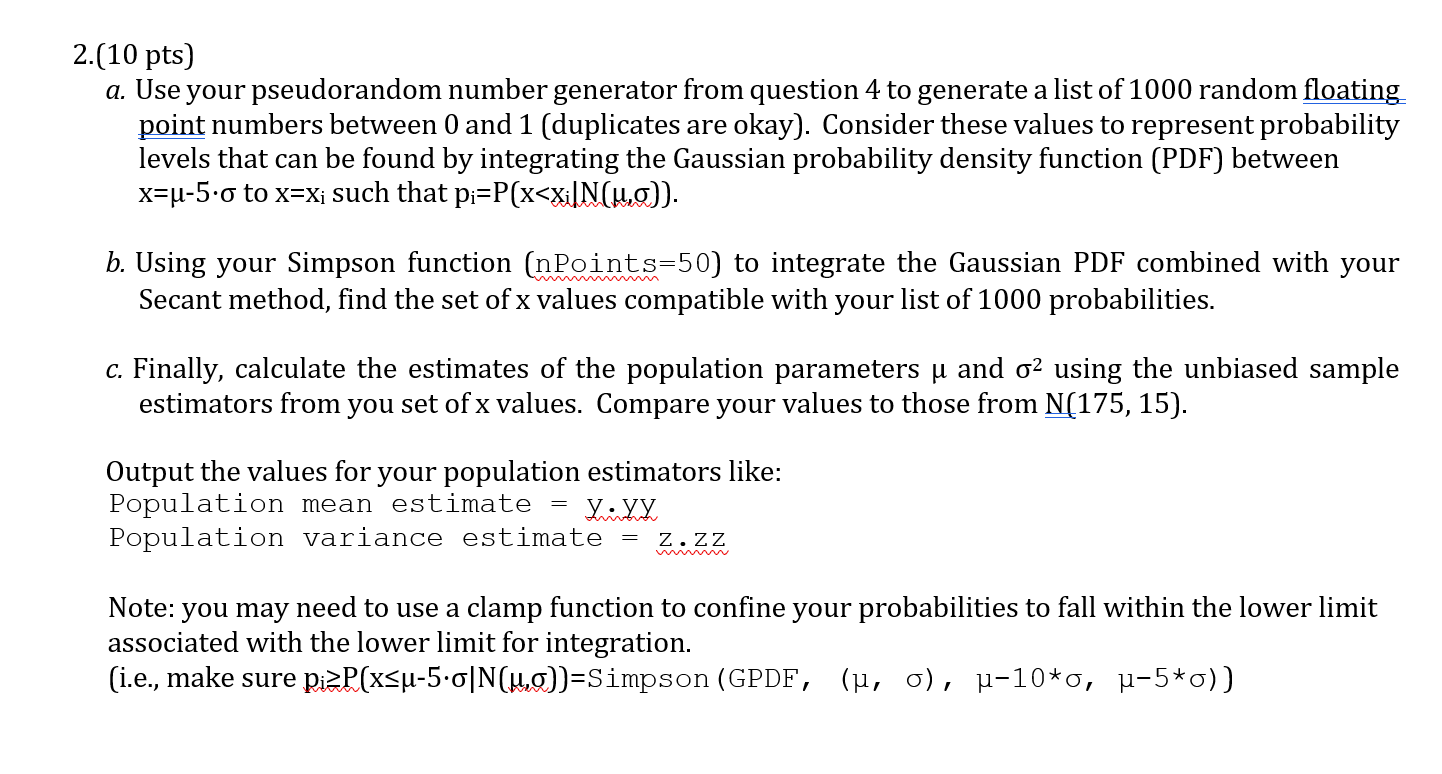 Solved 2 10 Pts A Use Your Pseudorandom Number Generator