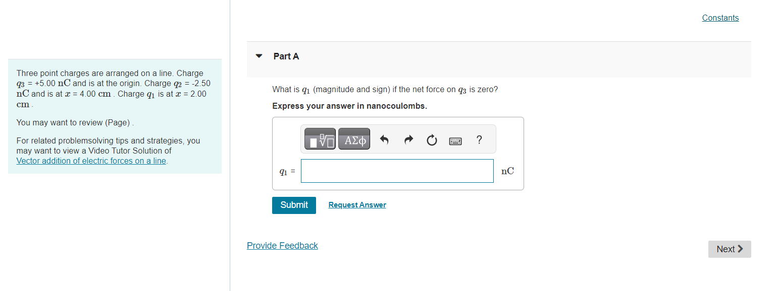 Solved Three point charges are arranged on a line. Charge | Chegg.com