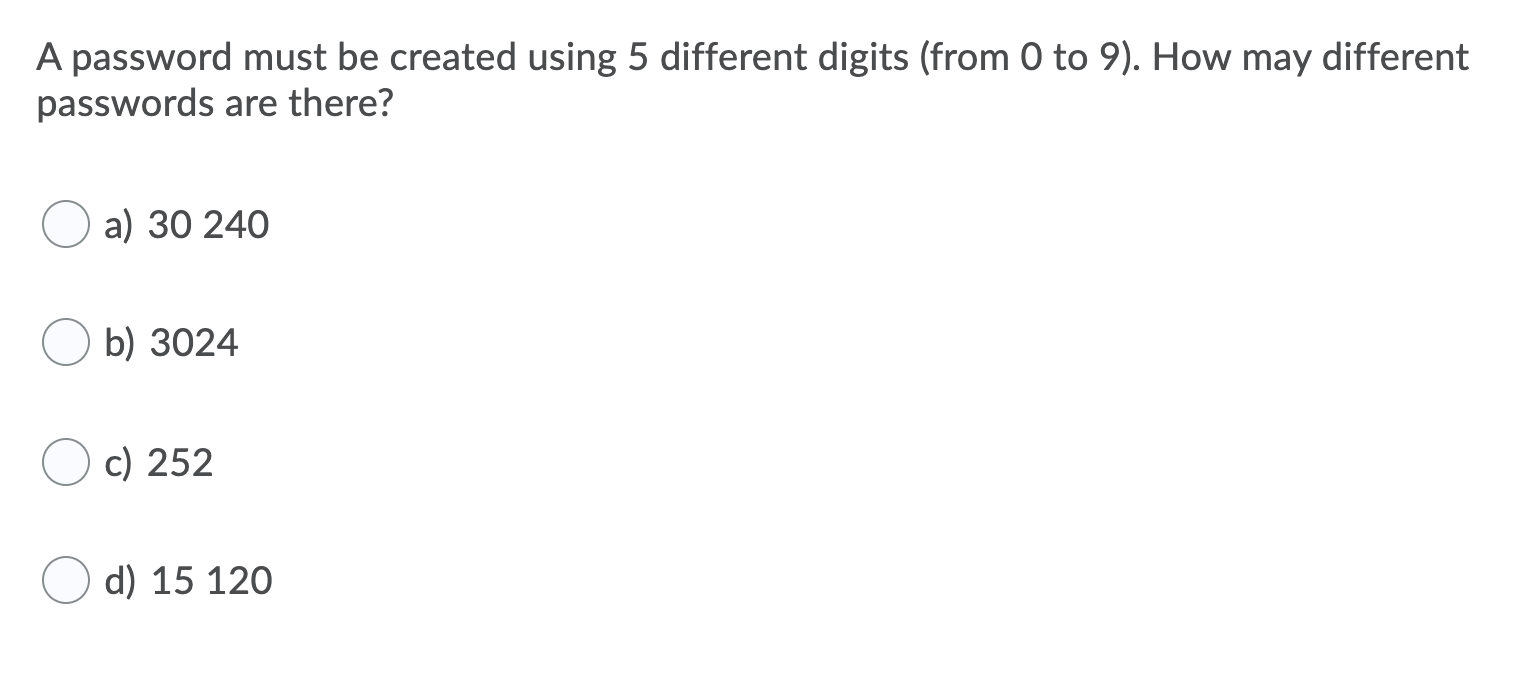 Solved A password must be created using 5 different digits | Chegg.com