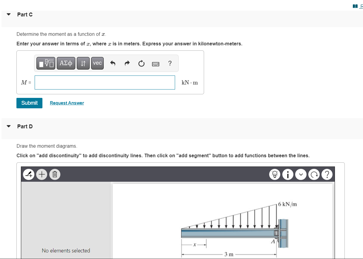 Solved Determine the shear and moment as a function of x, | Chegg.com