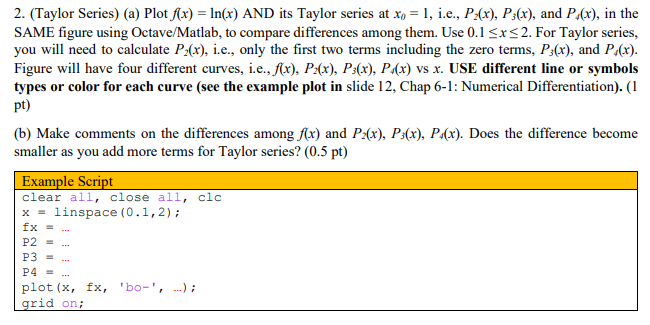 Solved 2. (Taylor Series) (a) Plot f(x) = ln(x) AND its | Chegg.com