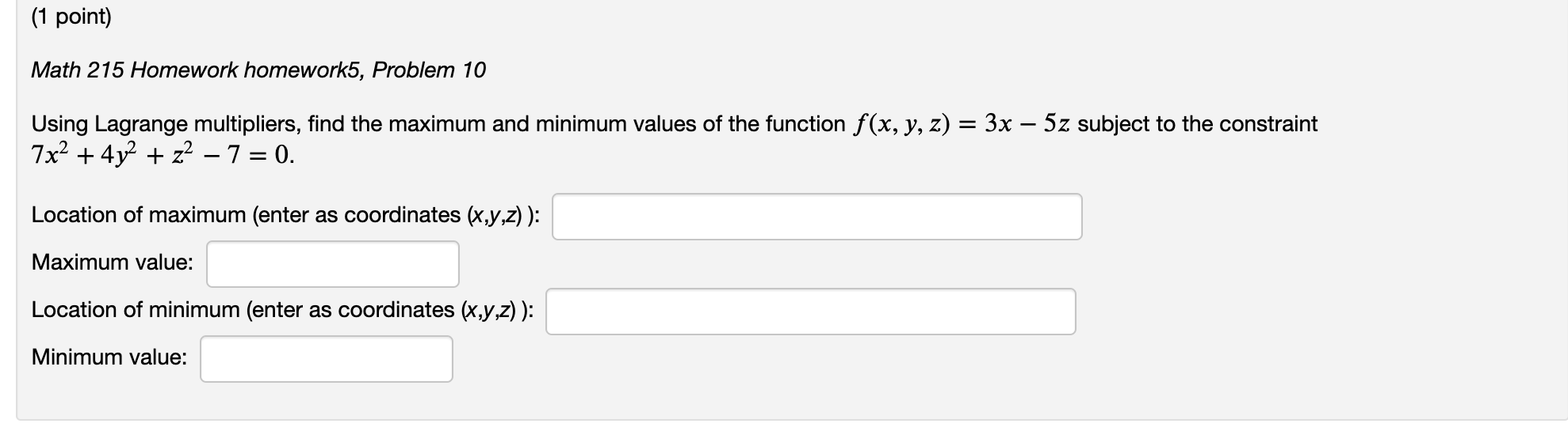 Solved (1 point) Math 215 Homework homework5, Problem 10 | Chegg.com