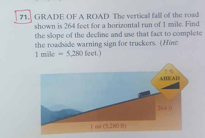Solved 71. GRADE OF A ROAD The vertical fall of the road | Chegg.com