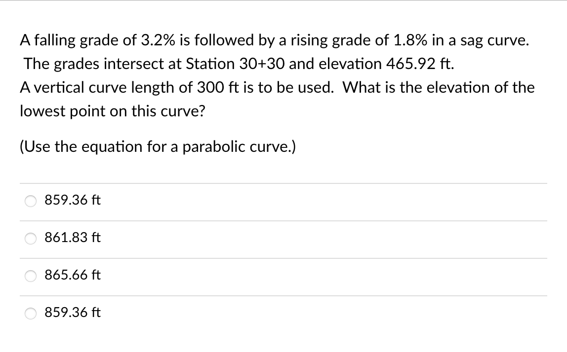 Solved A falling grade of 3.2% is followed by a rising grade | Chegg.com